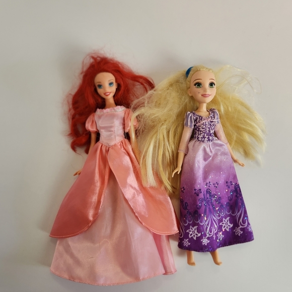 Lot of Dolls The Little Mermaid Ariel Doll Pink Dress Disney Rapunzel - Picture 1 of 11